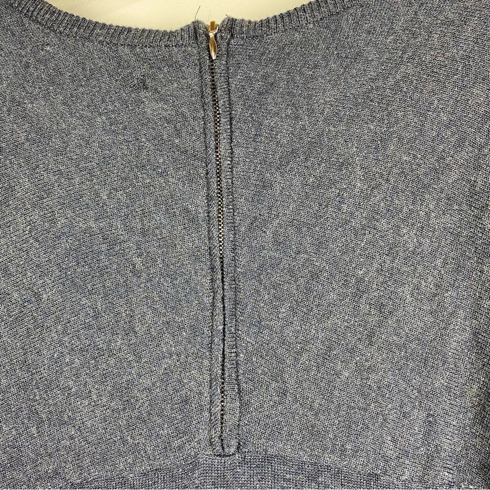 NWT Joan Vass Washed Denim Heather Zip Back Pullover Sweater, Size Large - Picture 5 of 11